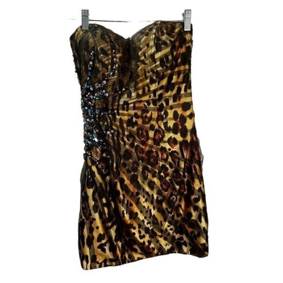 Sexy‎ Backless Strapless Leopard Print Bodycon Dress Size 6 - Picture 1 of 5